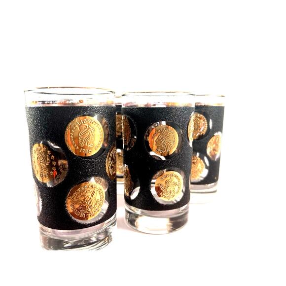 Libbey Vintage Mid-Century Gold Coin Highball Glasses – Set of 5 - Picture 2 of 5